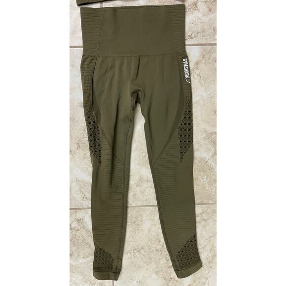 Gymshark NWOT Flex Dry Knit Cutout Workout Set small Olive Green 2 Piece - Picture 14 of 15